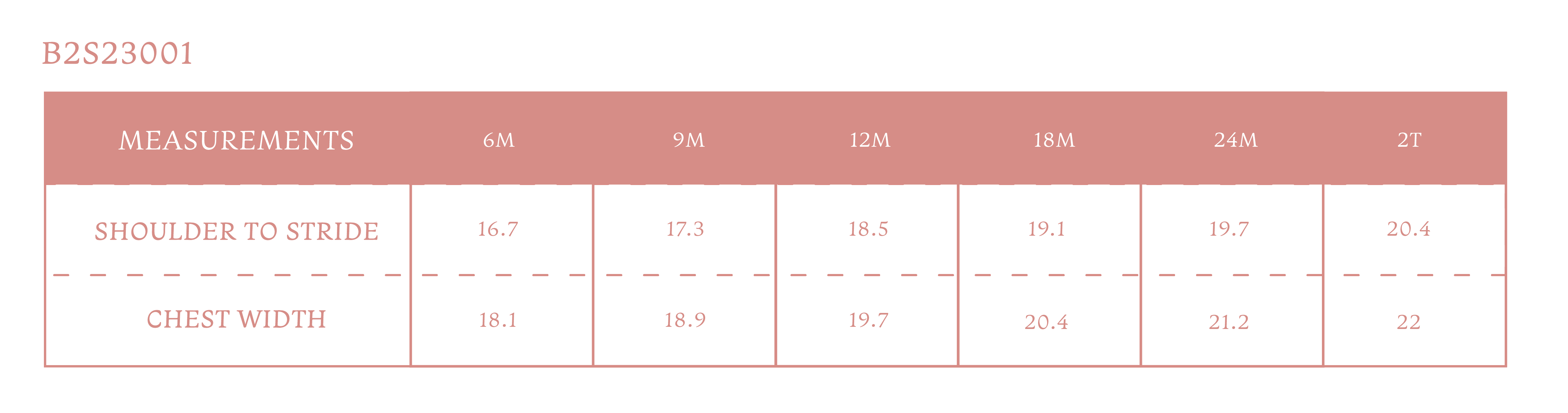 Size chart for Apple Girl Bubble