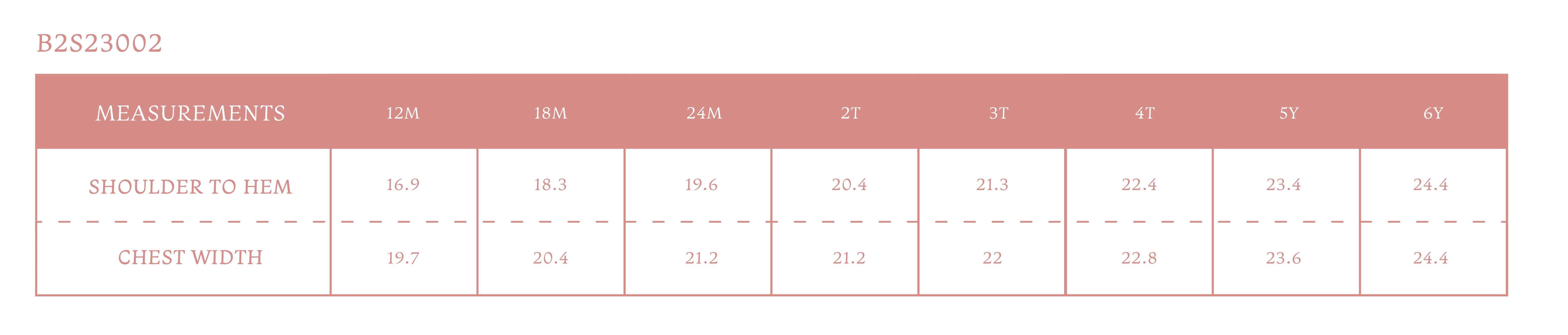 Size chart for Apple Girl Dress