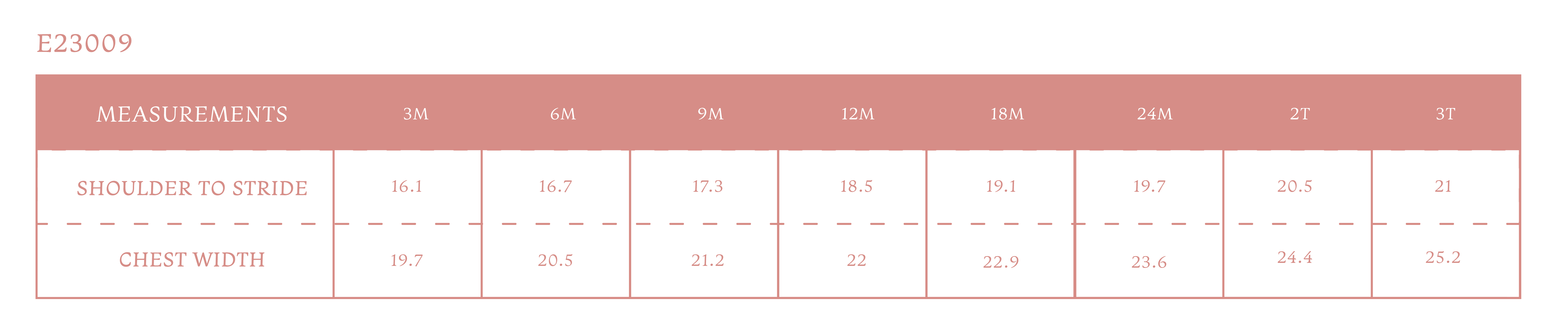 Size chart for Peyton Boy Bubble