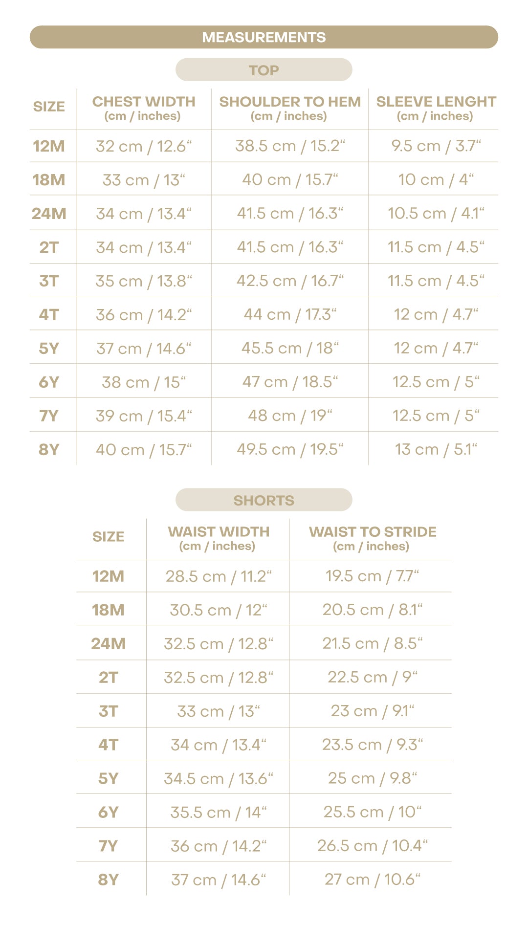 Size chart for Fields Boy Polo Set - Dallas