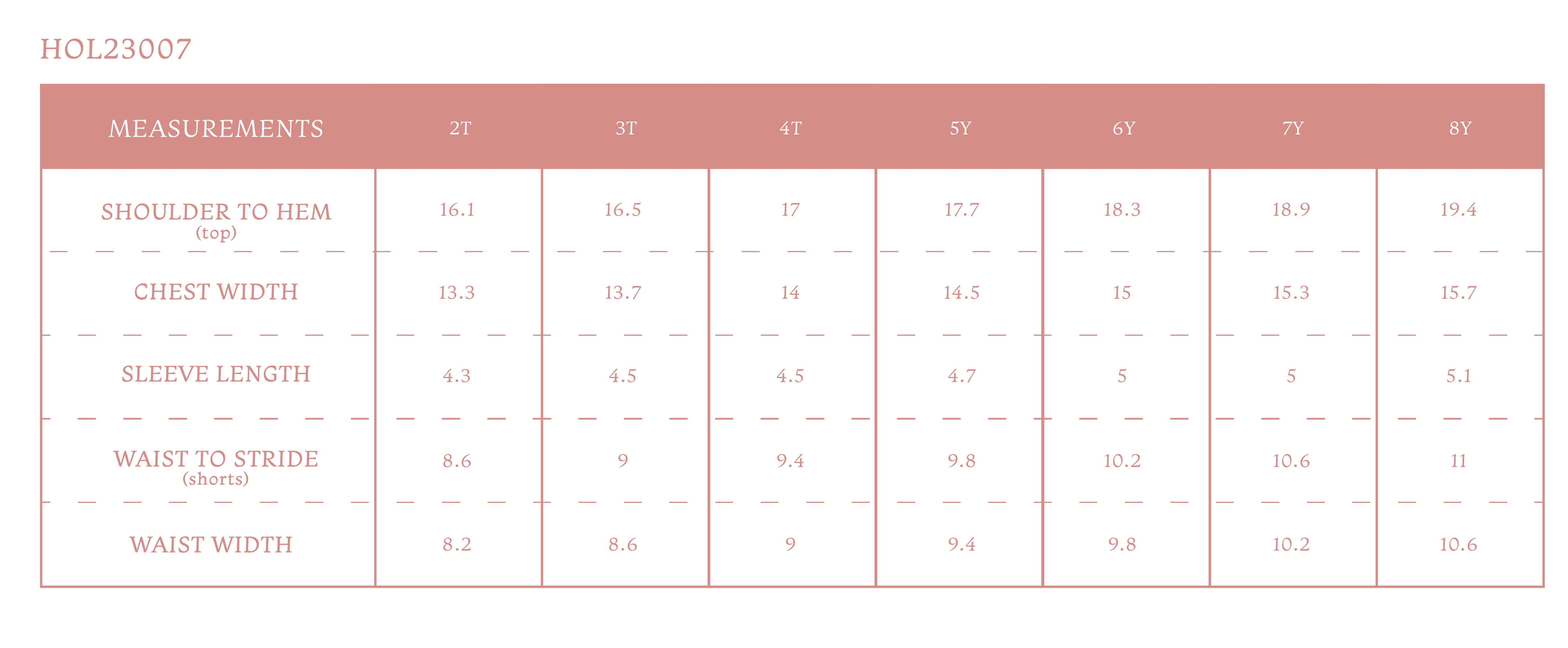 Size chart for Hope Boy Set