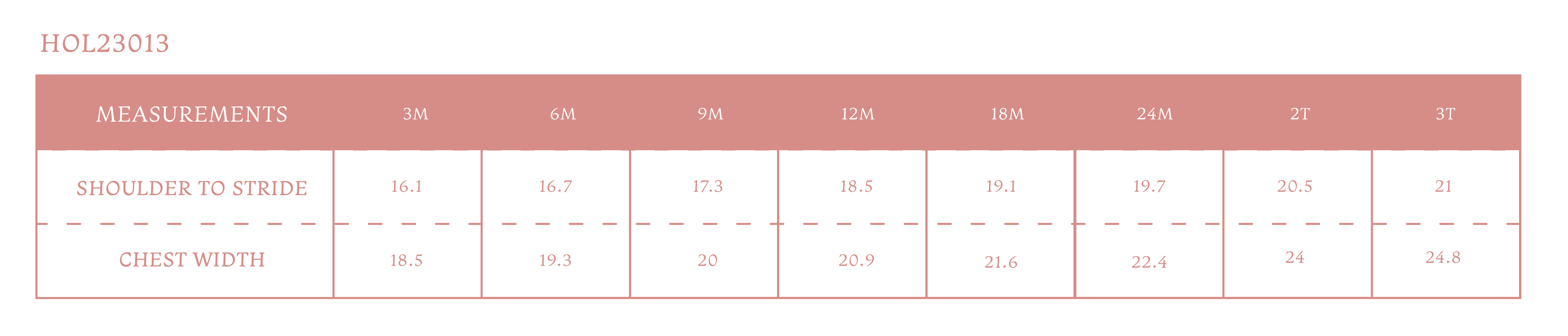 Size chart for Victoria Cream Bubble