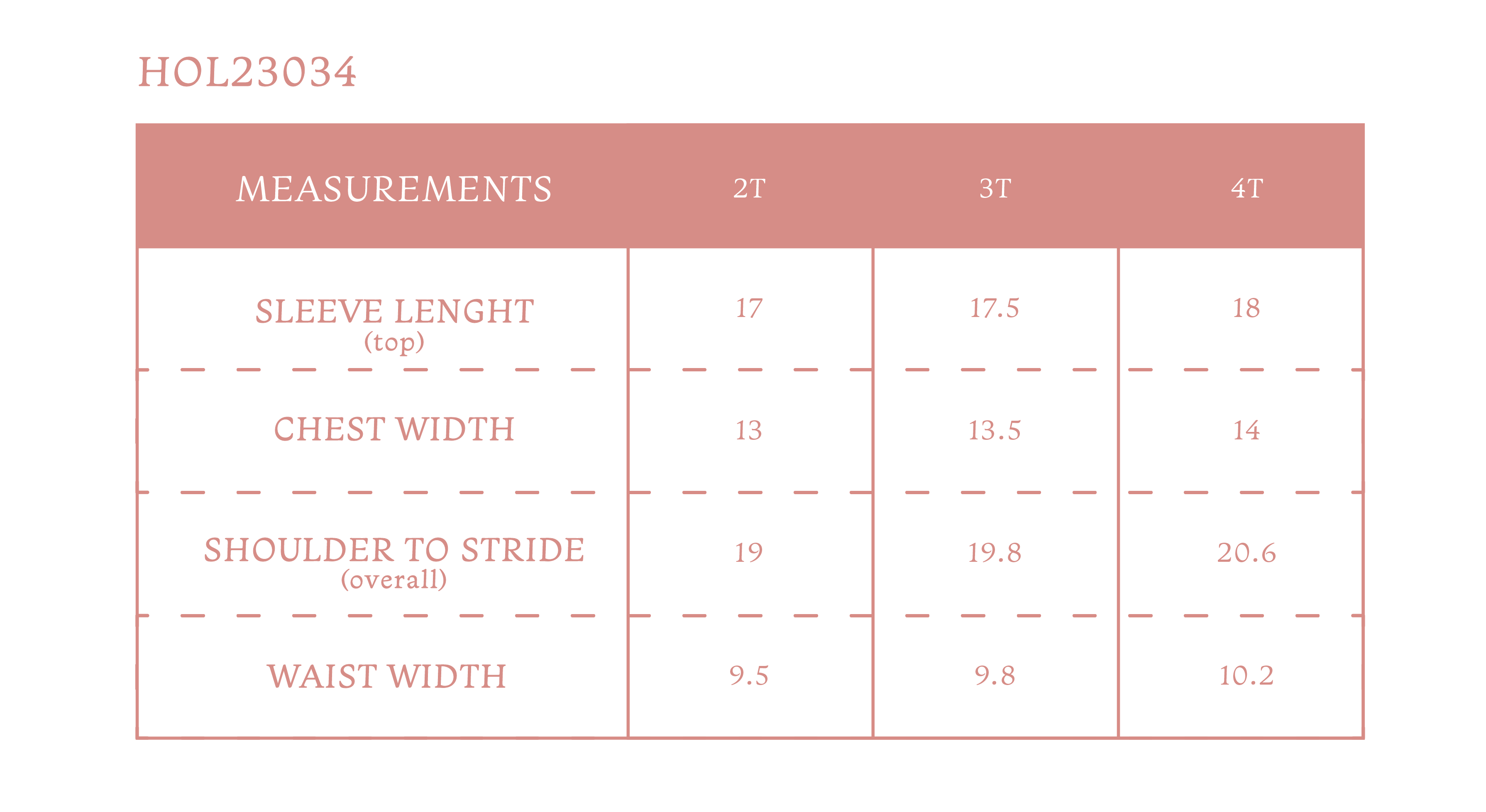Size chart for Hollis Boy Overall Set