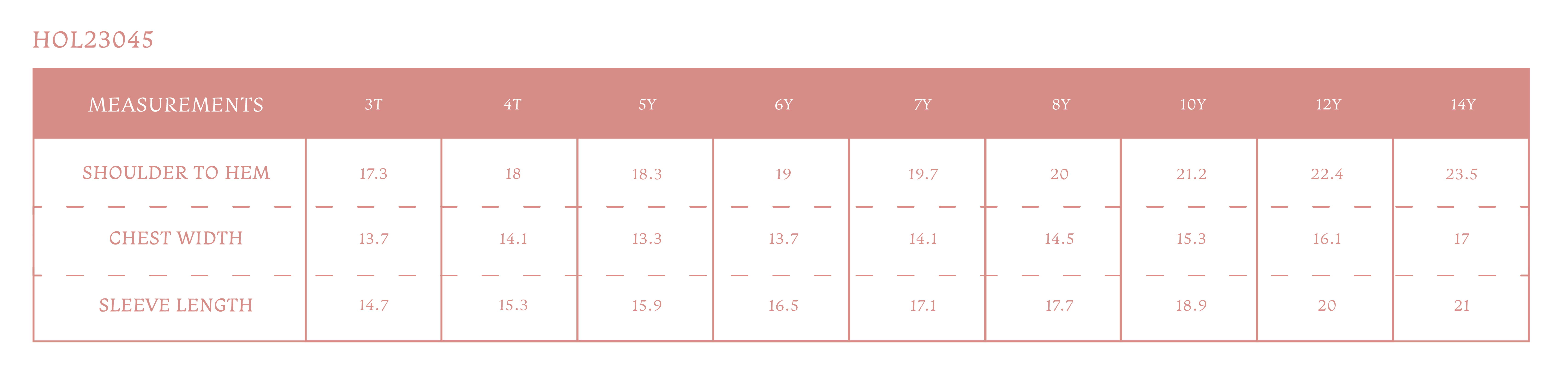 Size chart for Hollis Boy Blazer