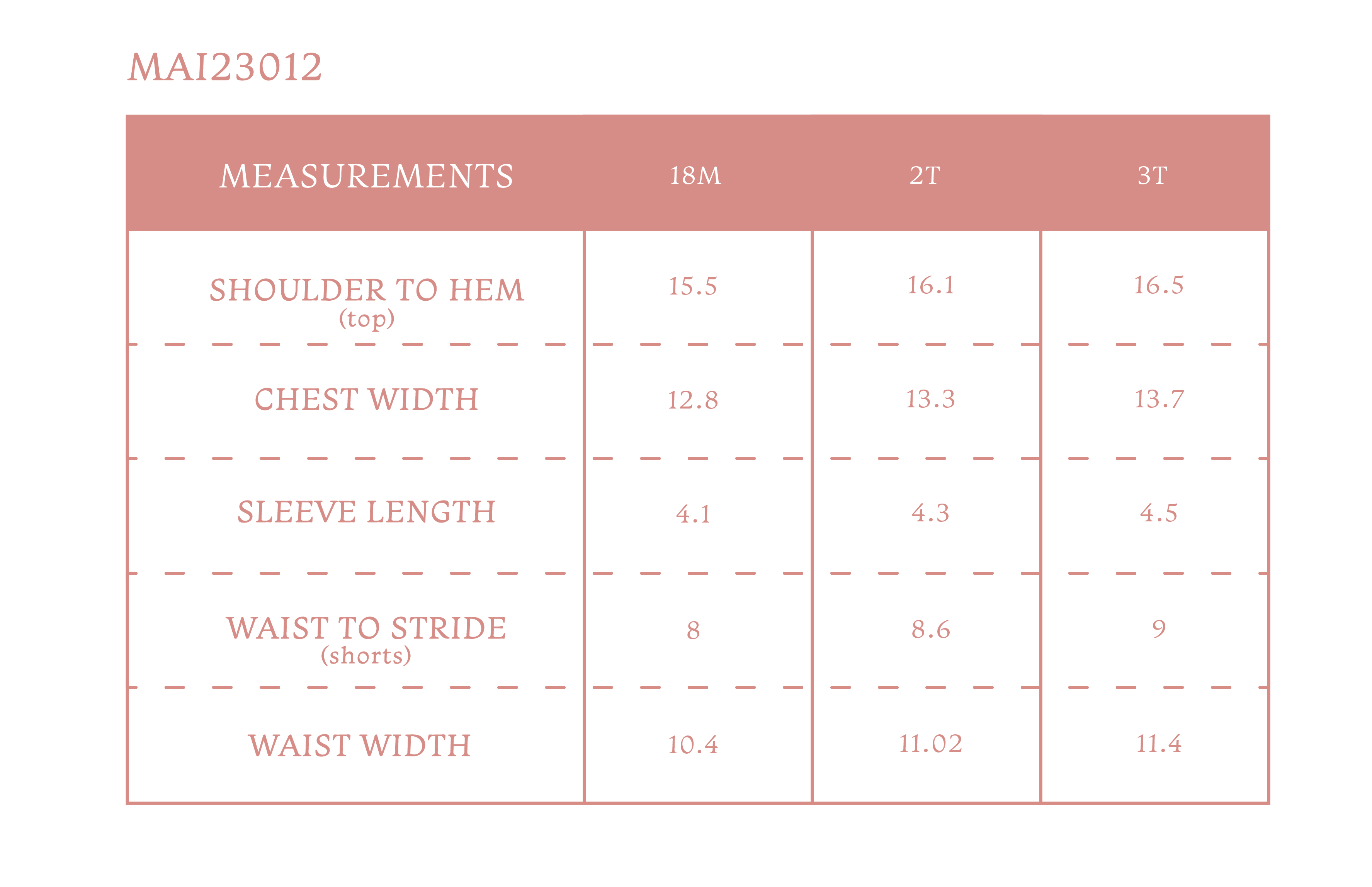 Size chart for Positano Boy Overall Set