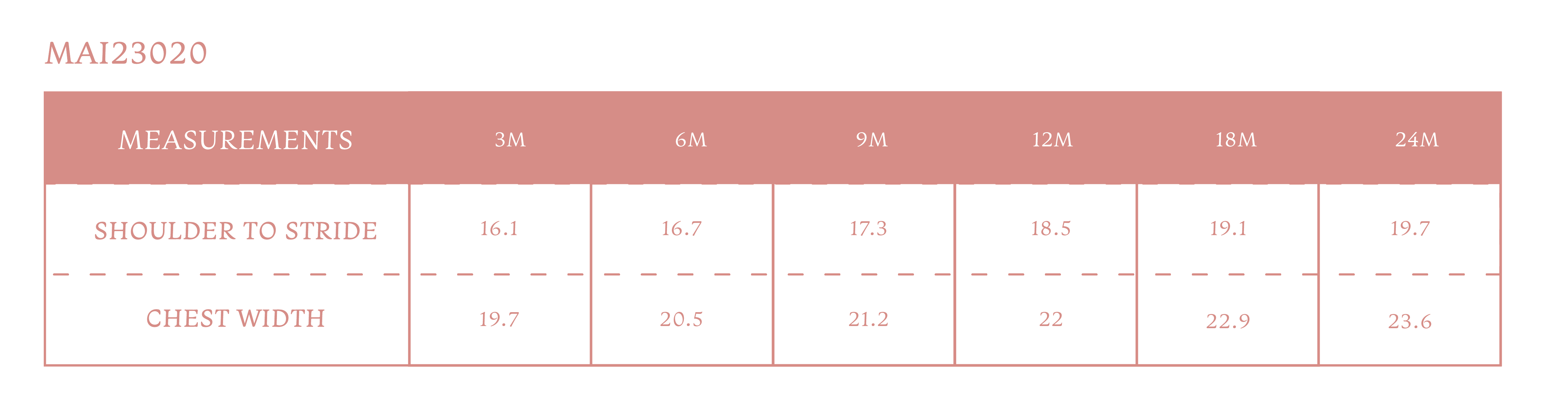 Size chart for Amalfi Girl Bubble