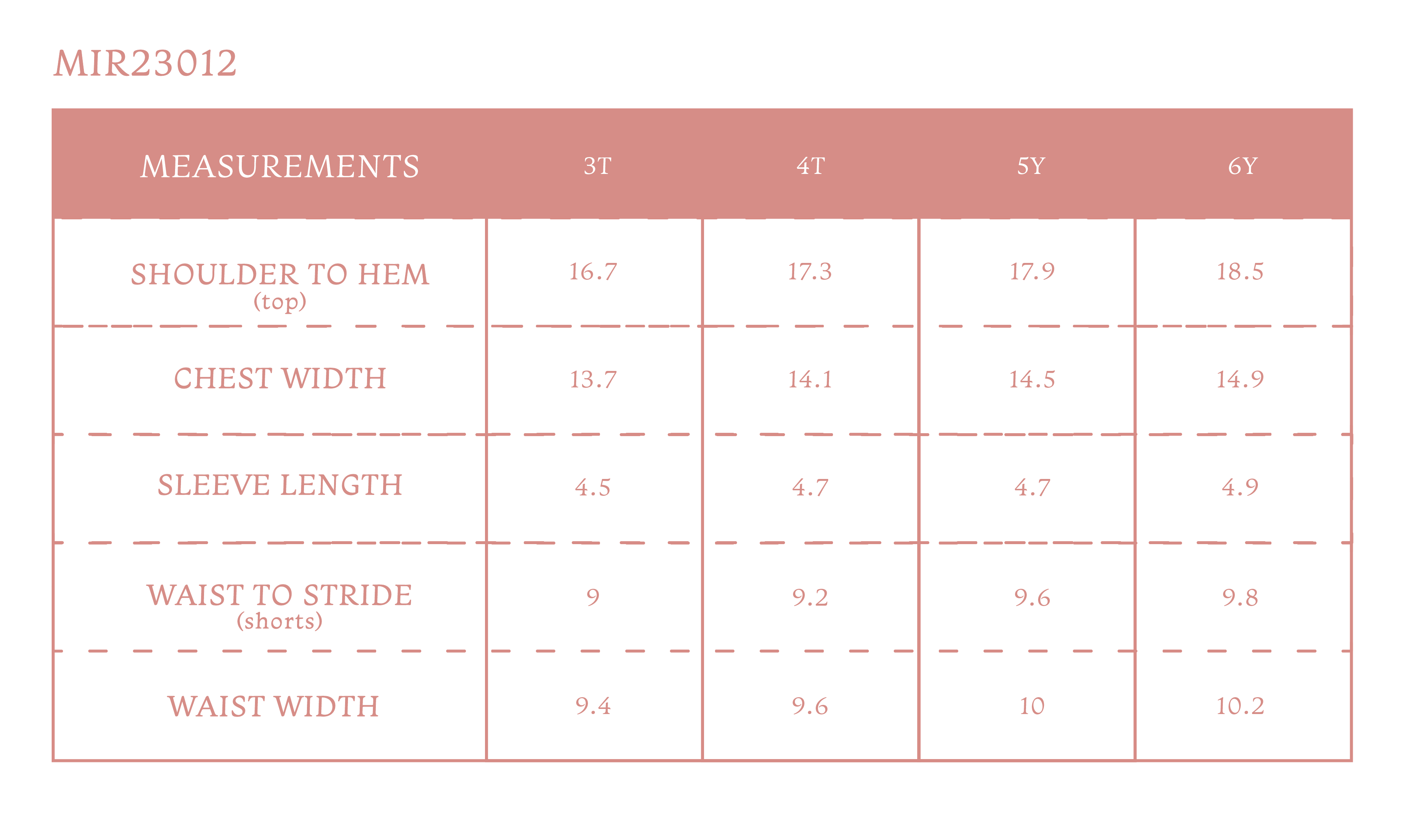 Size chart for Fields Boy Polo Set