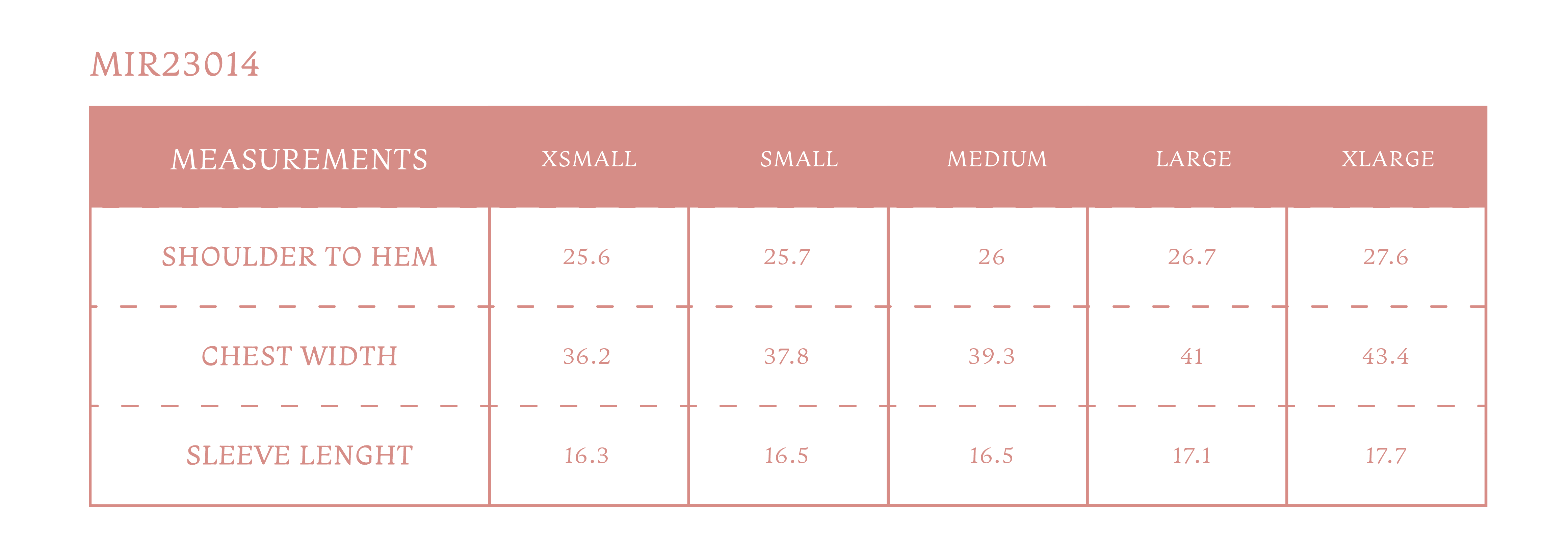 Size chart for Women's Lizzie Shirt