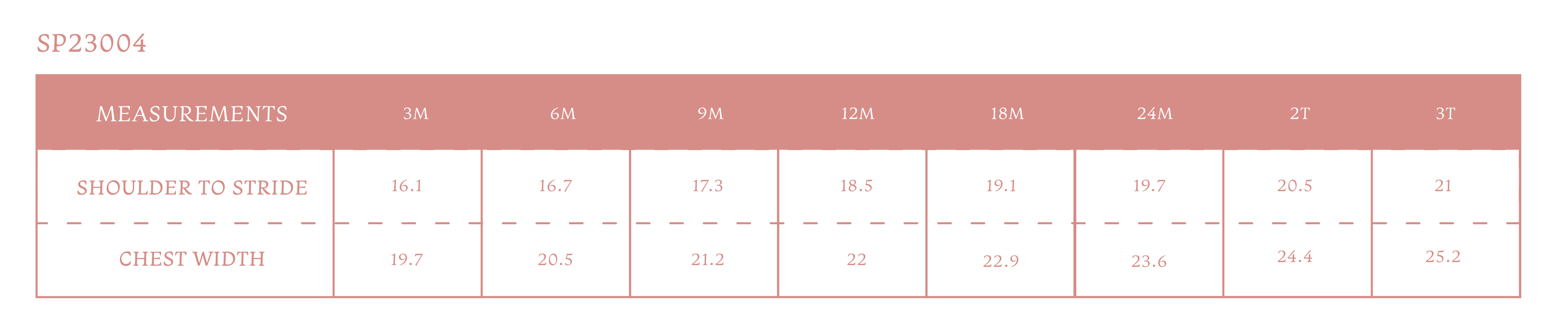 Size chart for Dawson Boy Bubble