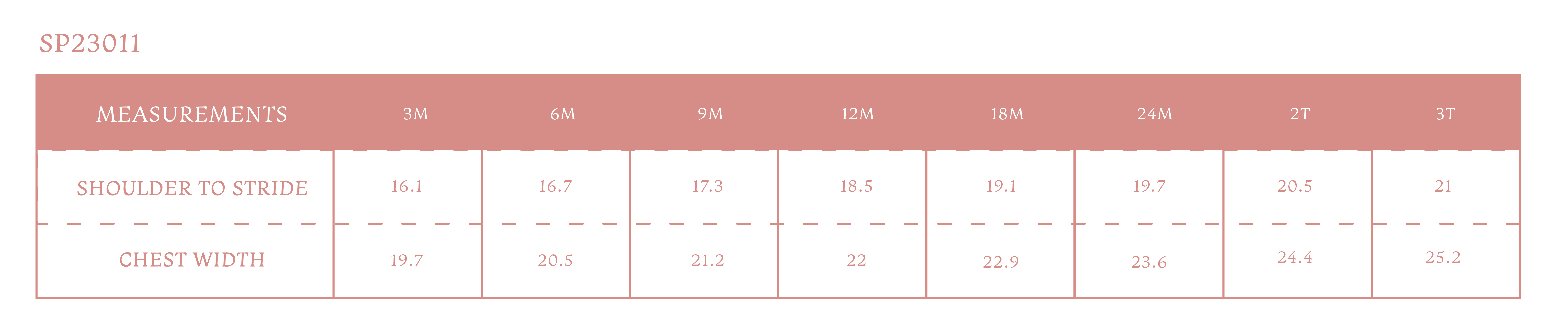 Size chart for Daisy Girl Bubble