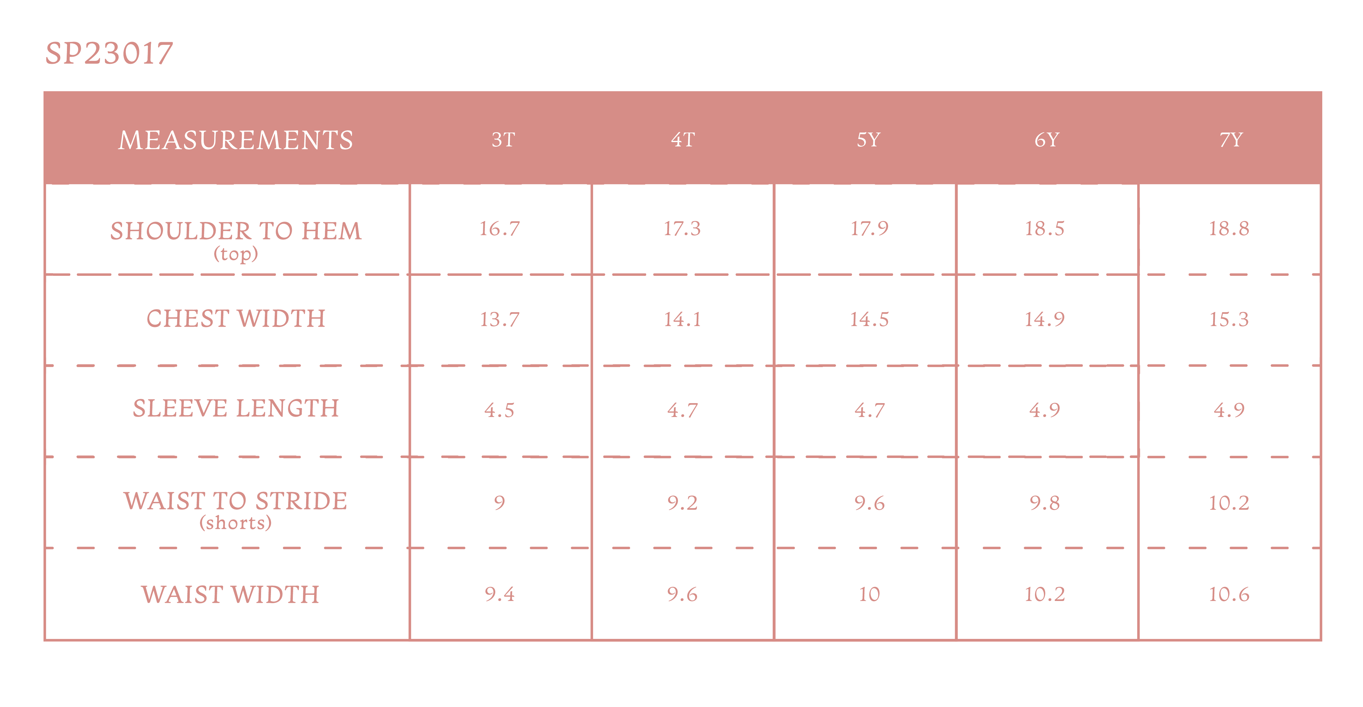 Size chart for David Boy Polo Set