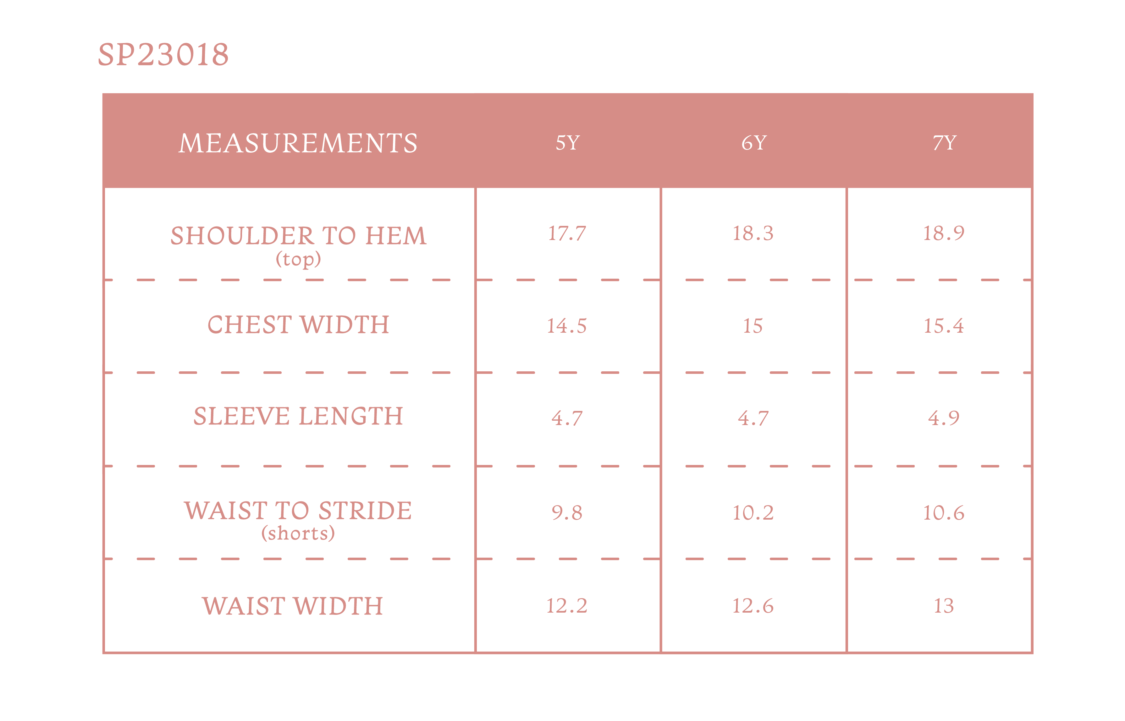Size chart for David Boy Button Down/Short Set