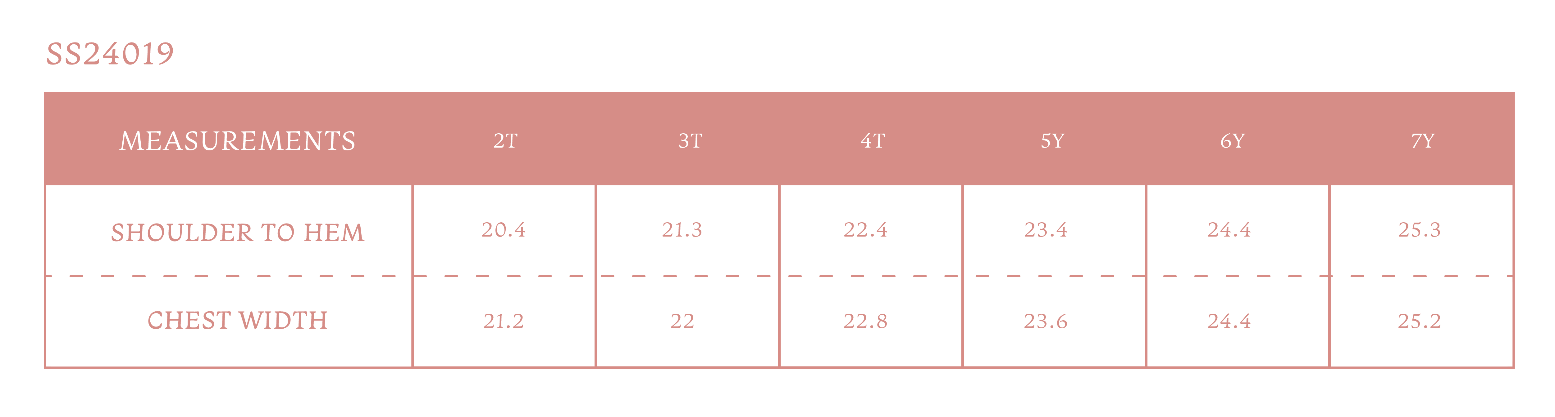 Size chart for Violet Girl Dress