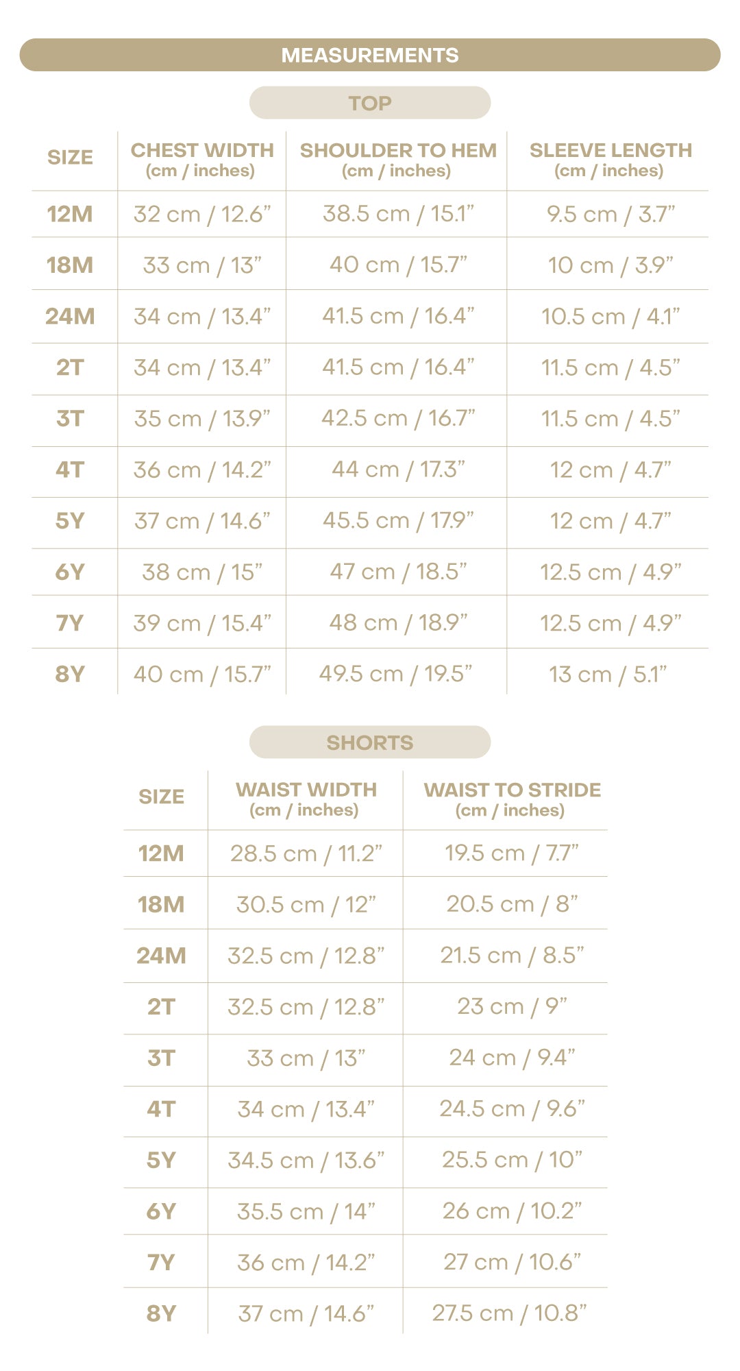 Size chart for Hayden Boy Button-On