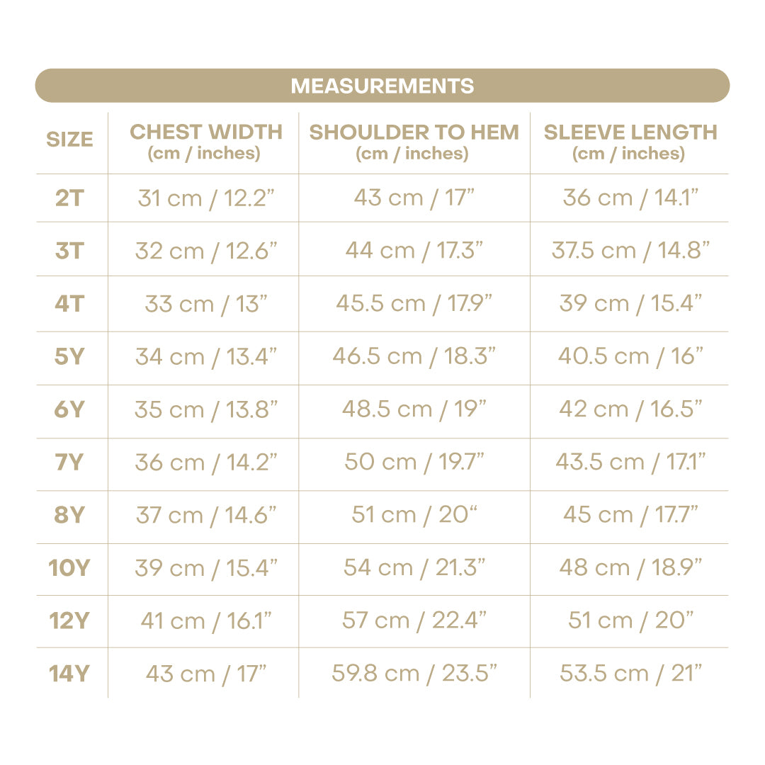 Size chart for Hayden Boy Blazer