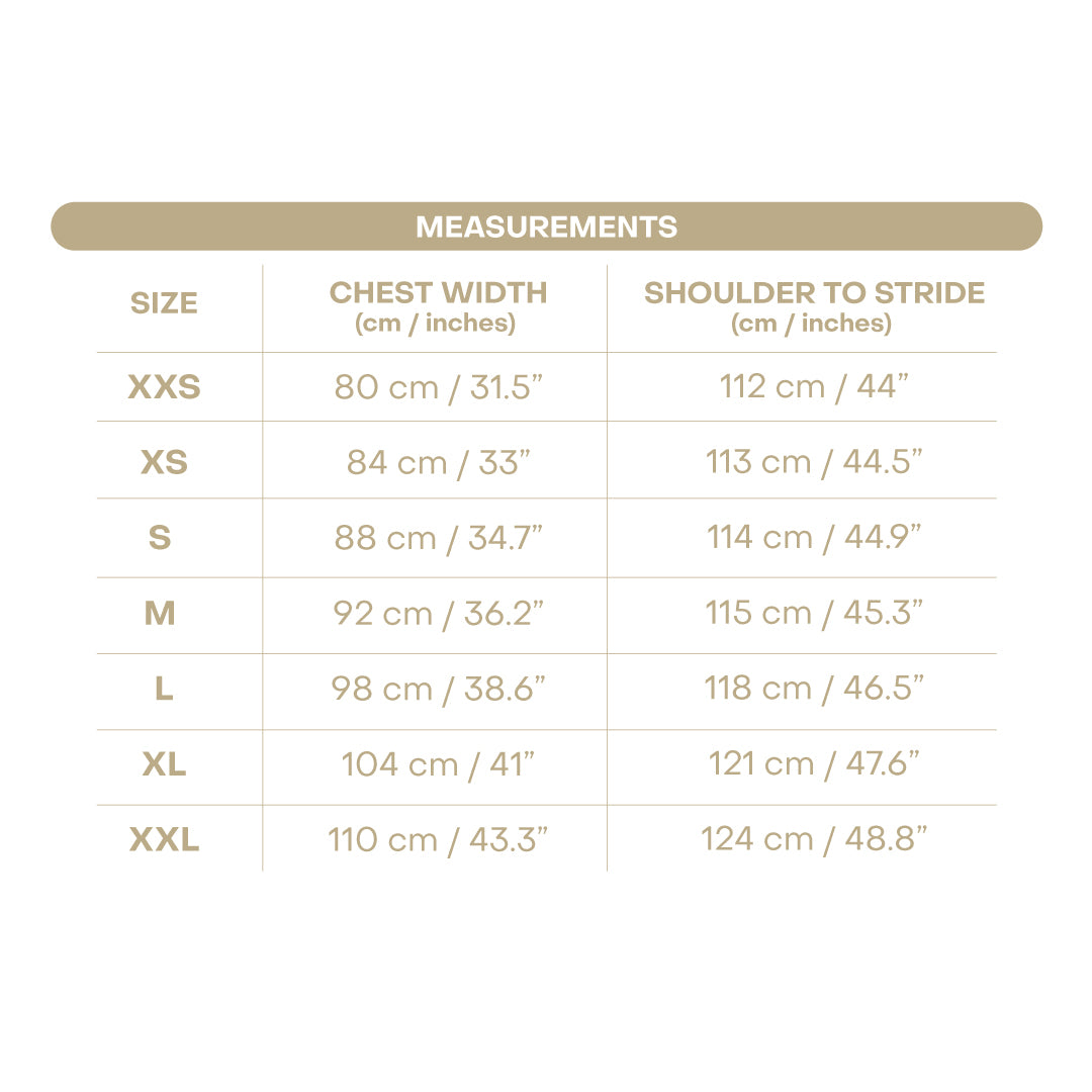 Size chart for Women's Marie Dress