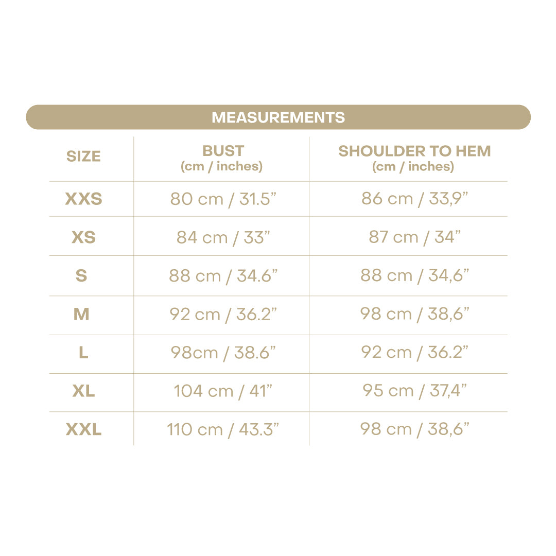 Size chart for Women's Anchor Dress