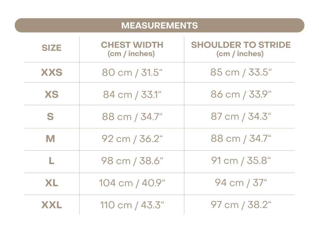 Size chart for Isla Women’s Dress