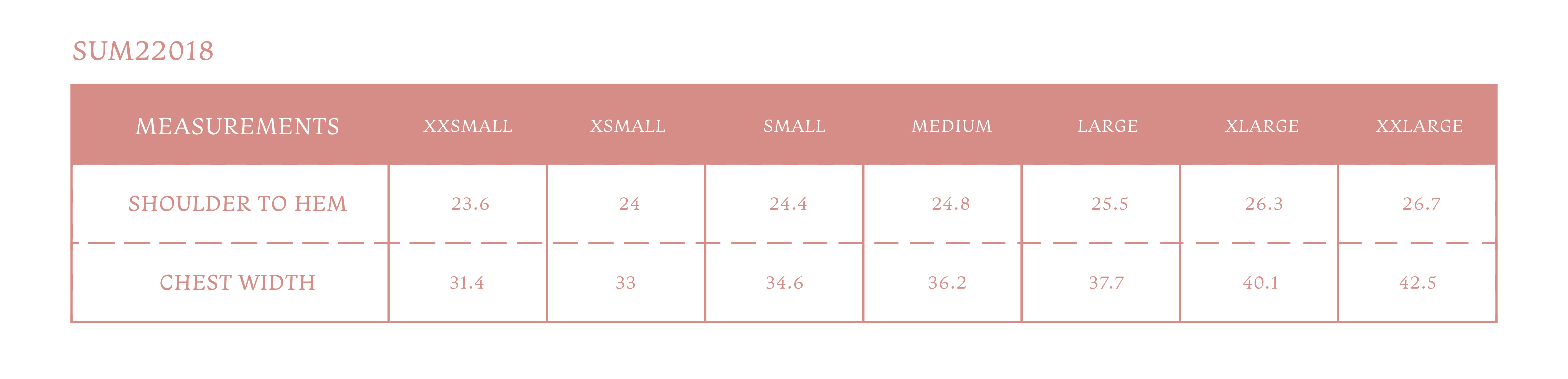 Size chart for Women's Marguerite Shirt
