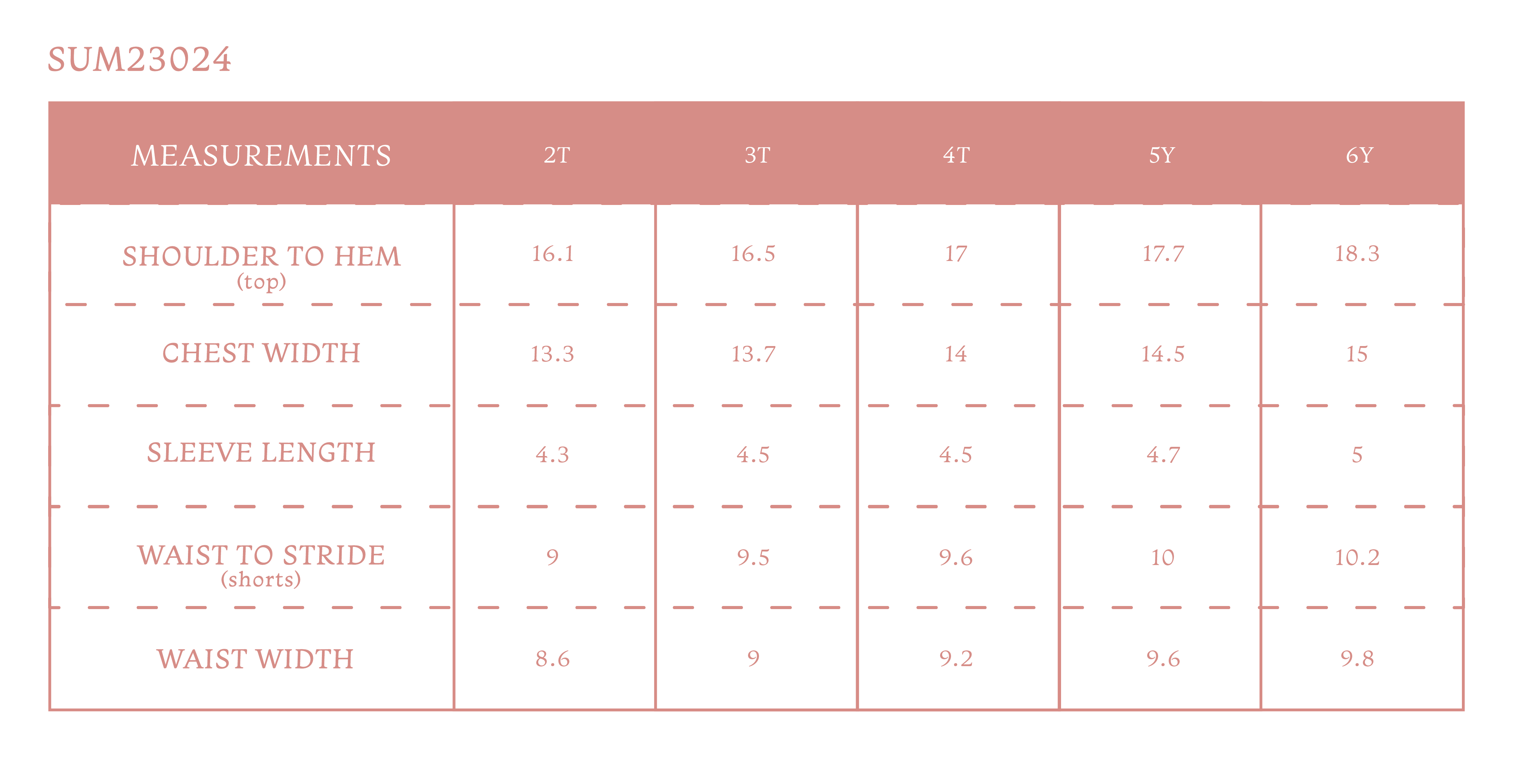 Size chart for Sam Boy Polo Set