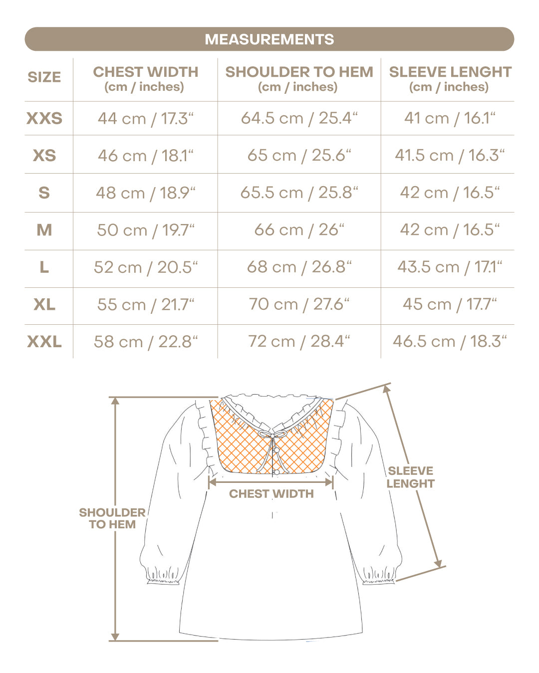 Size chart for Women’s Lizzie Shirt - Blue Rose