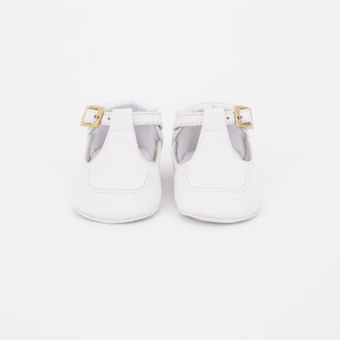 Pebbled Leather Baby Shoe + Stitch - White