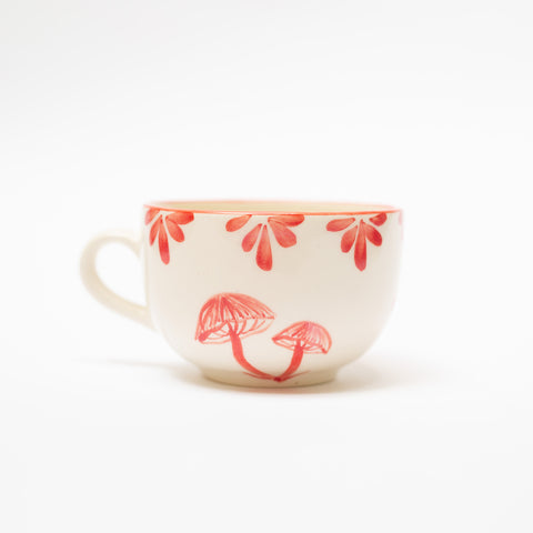 Mushroom Teacup and Saucer - Red