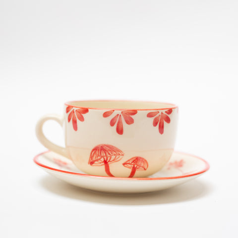Mushroom Teacup and Saucer - Red
