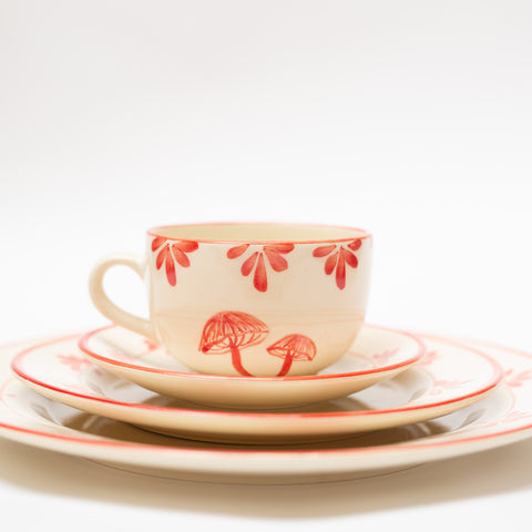 Mushroom Teacup and Saucer - Red
