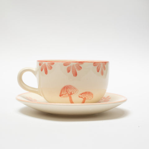 Mushroom Teacup and Saucer - Pink