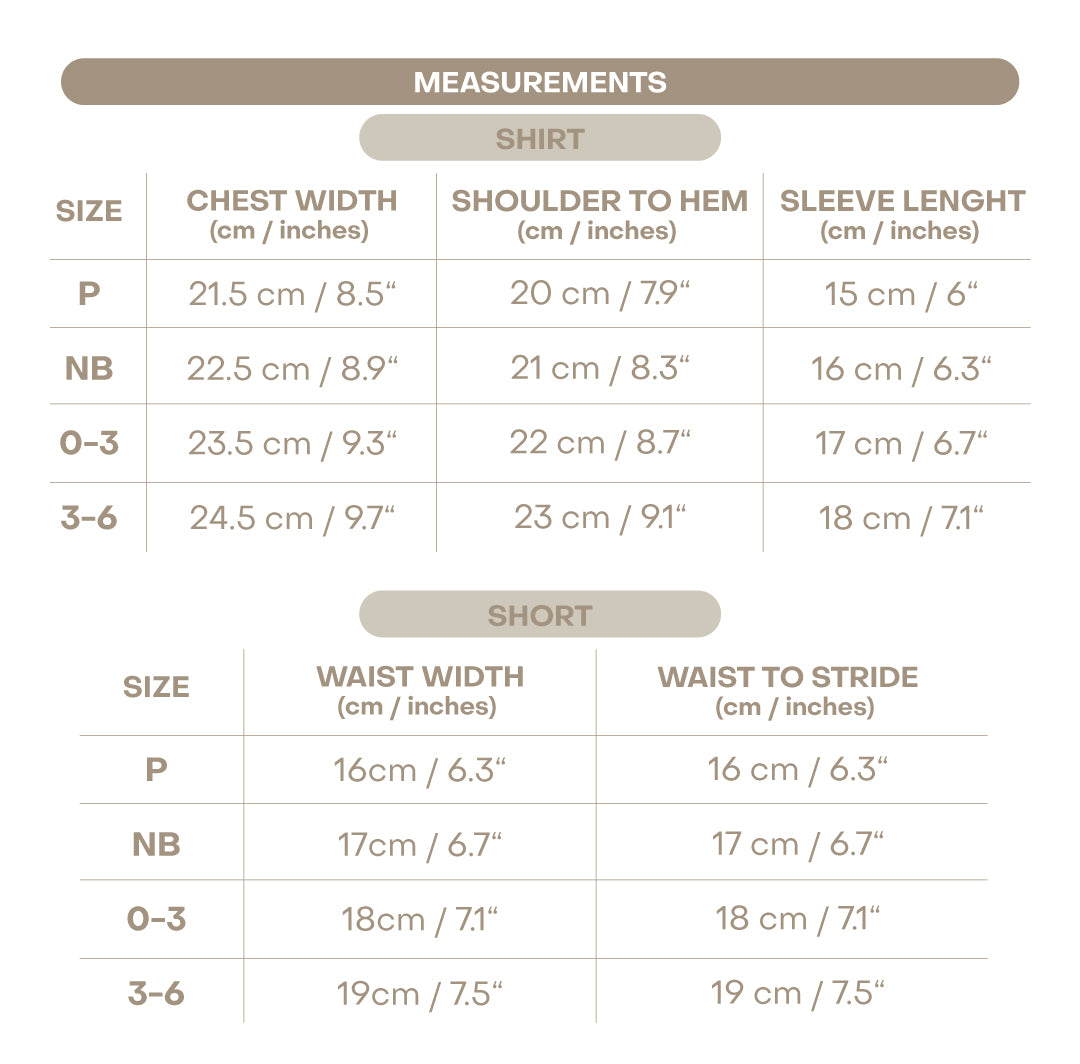 Size chart for Baby’s First Shirt & Bloomers - Pink