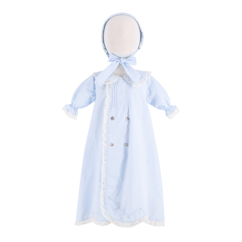 Baby Gown With Bonnet - Light Blue