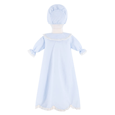 Baby Gown With Bonnet - Light Blue