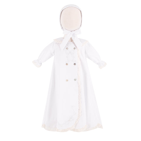 Baby Gown With Bonnet - White