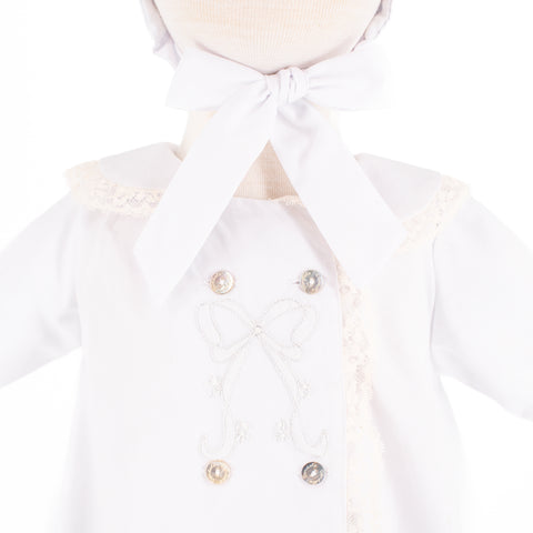 Baby Gown With Bonnet - White