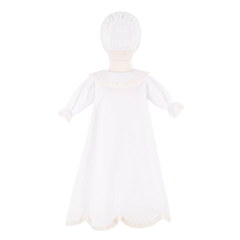 Baby Gown With Bonnet - White