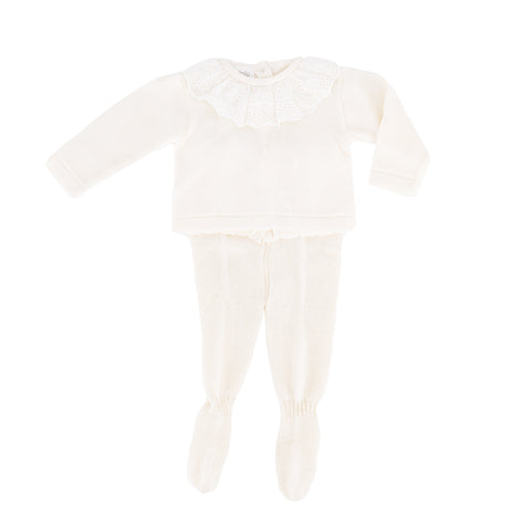 Knit Baby Girl Sweater & Stockings Set - Ivory