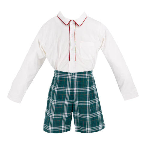 Hayden Long Sleeve Boy Set - Green Tartan