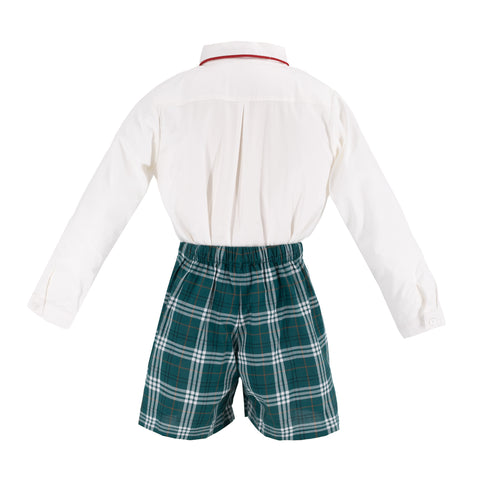 Hayden Long Sleeve Boy Set - Green Tartan