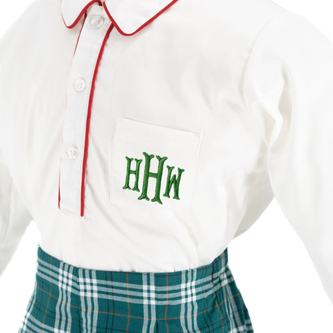 Hayden Long Sleeve Boy Set - Green Tartan