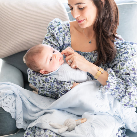 Knit Baby Blanket - Light Blue