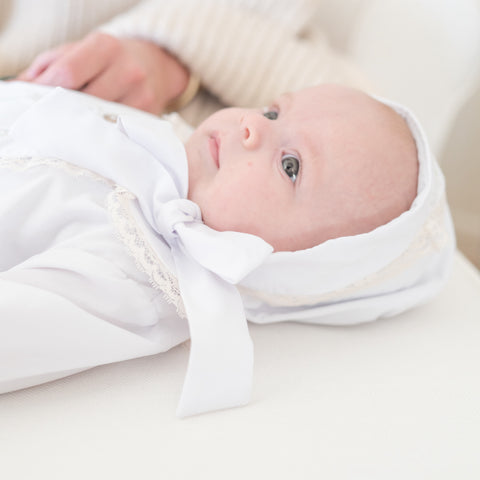 Baby Gown With Bonnet - White