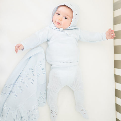 Knit Baby Blanket - Light Blue