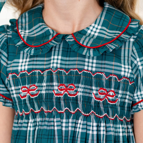 Ariella Girl Dress - Green Tartan