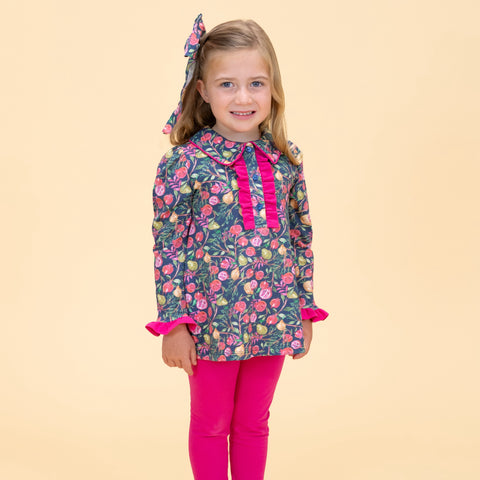 Juni Girl Shirt - Navy Pomegranate