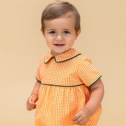 Lucas Boy Bubble - Orange Gingham