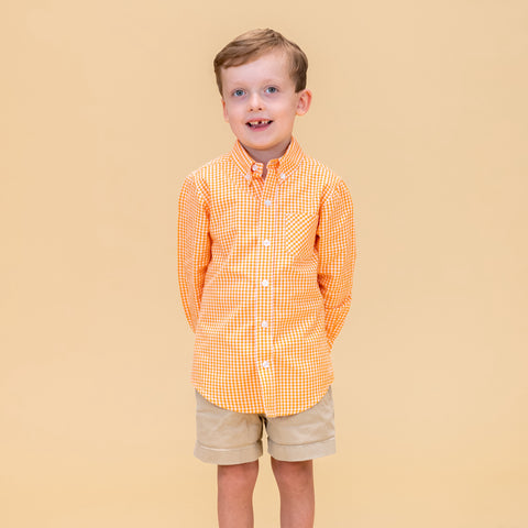 Walker Boy Button Down - Orange Gingham