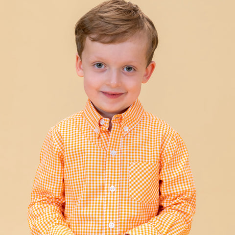 Walker Boy Button Down - Orange Gingham