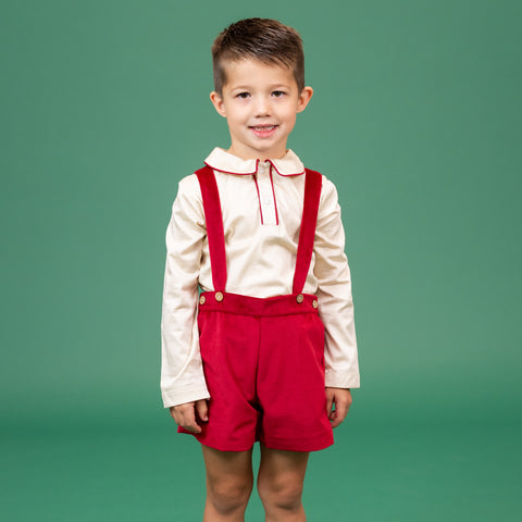 Paxton Boy Overall - Red Velvet