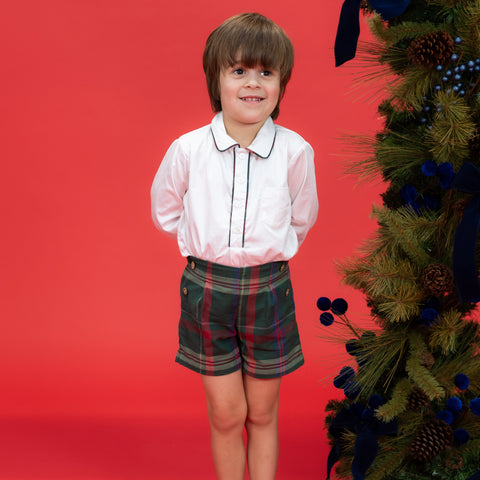 Hayden Long Sleeve Boy Set - Green Tartan